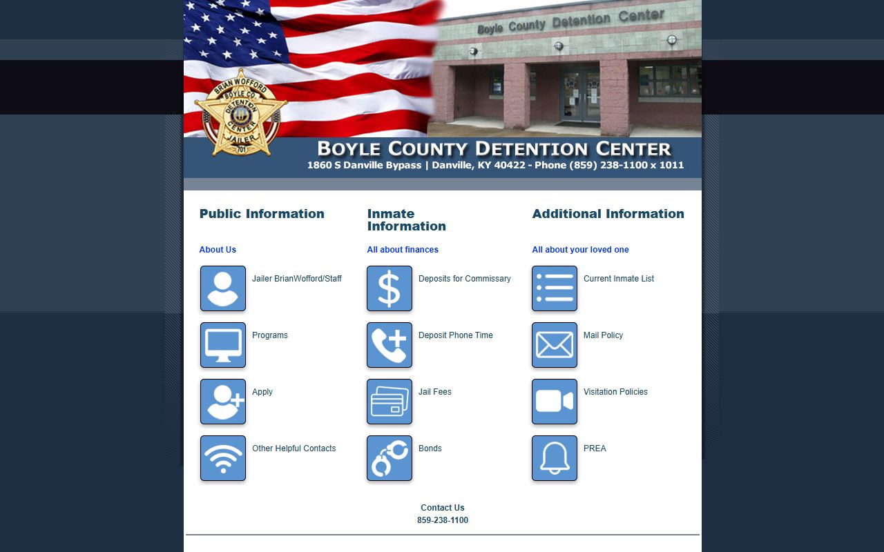 Boyle County Detention Center homepage showing jail mugshots search