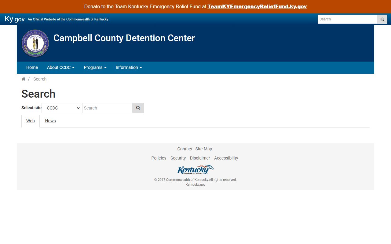 Campbell County Detention Center inmate search page showing search fields and results