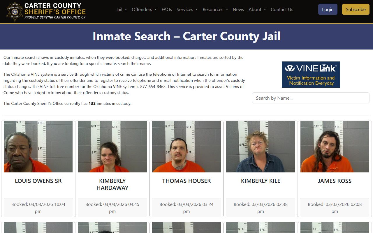 Carter County Sheriff inmate search interface