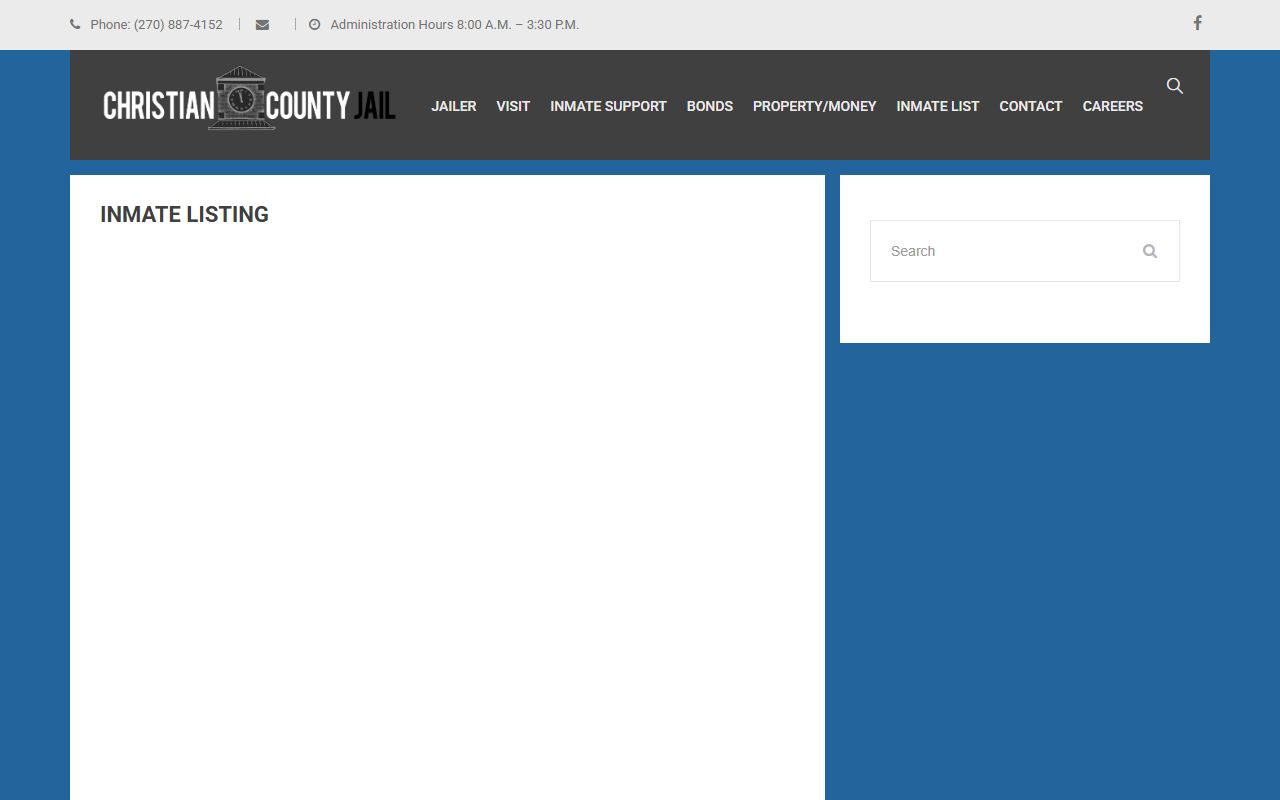 Christian County Sheriff inmate listing page showing jail records