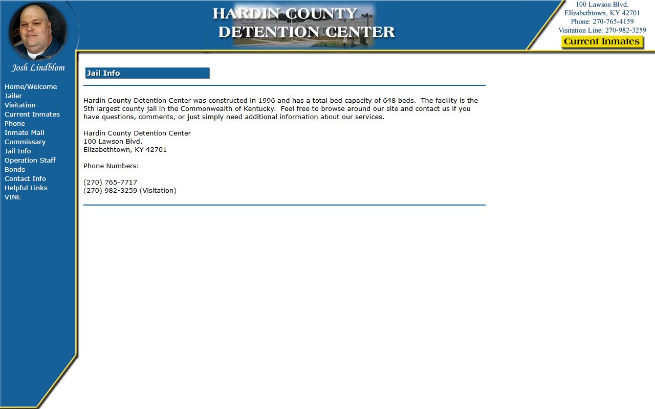 Hardin County jail information page with facility details