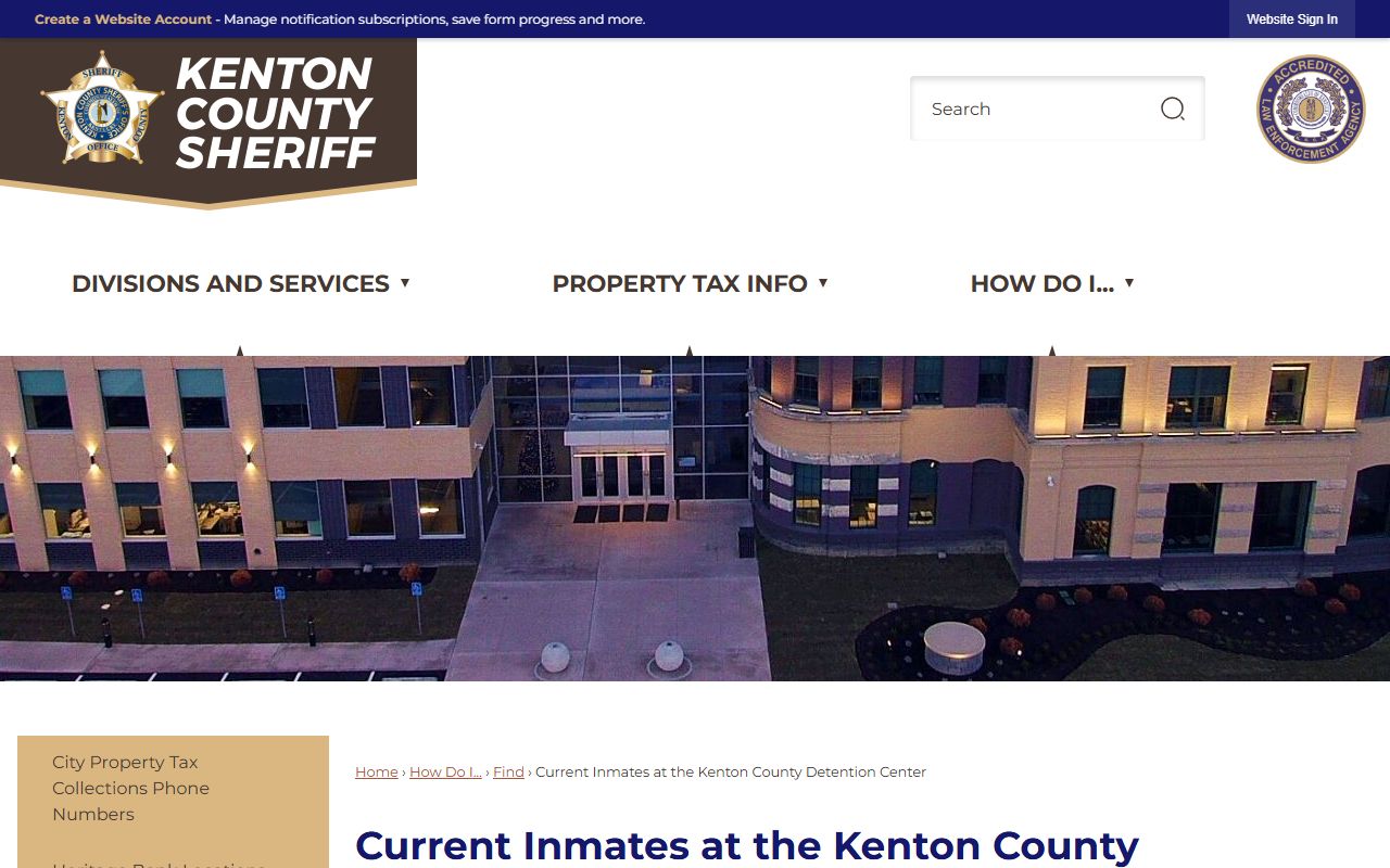 Kenton County Sheriff current inmates page showing JailTracker integration