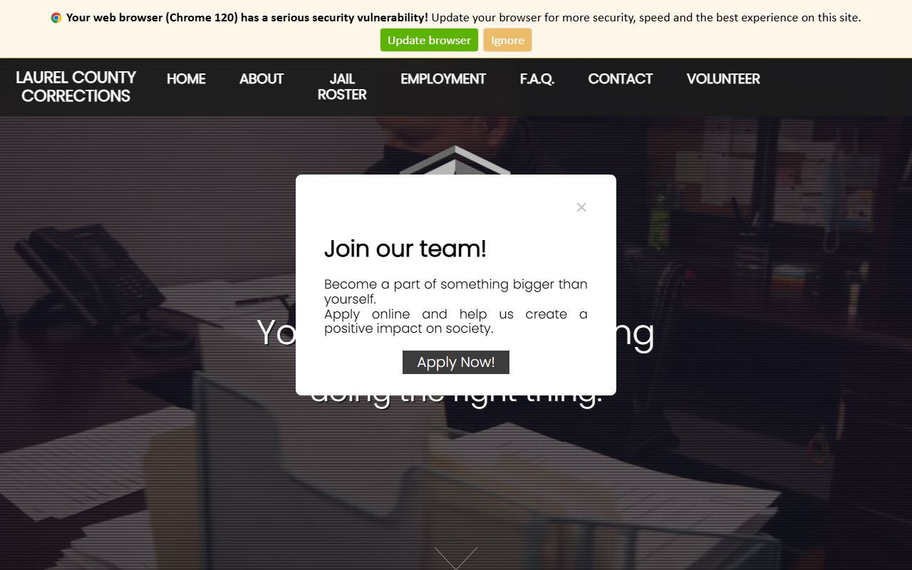 Laurel County Correctional Center facility website showing inmate services and jail information