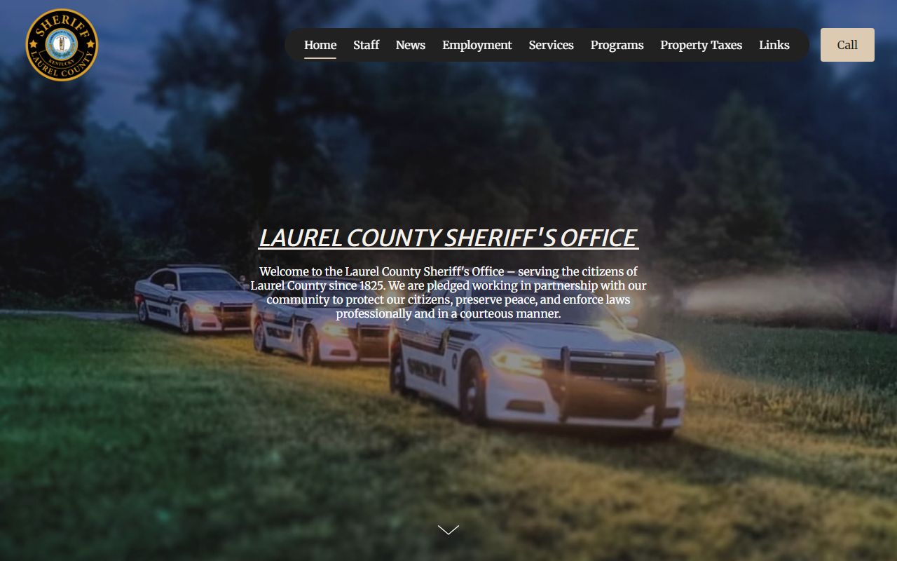 Laurel County Sheriff's Office website showing law enforcement services and public records access