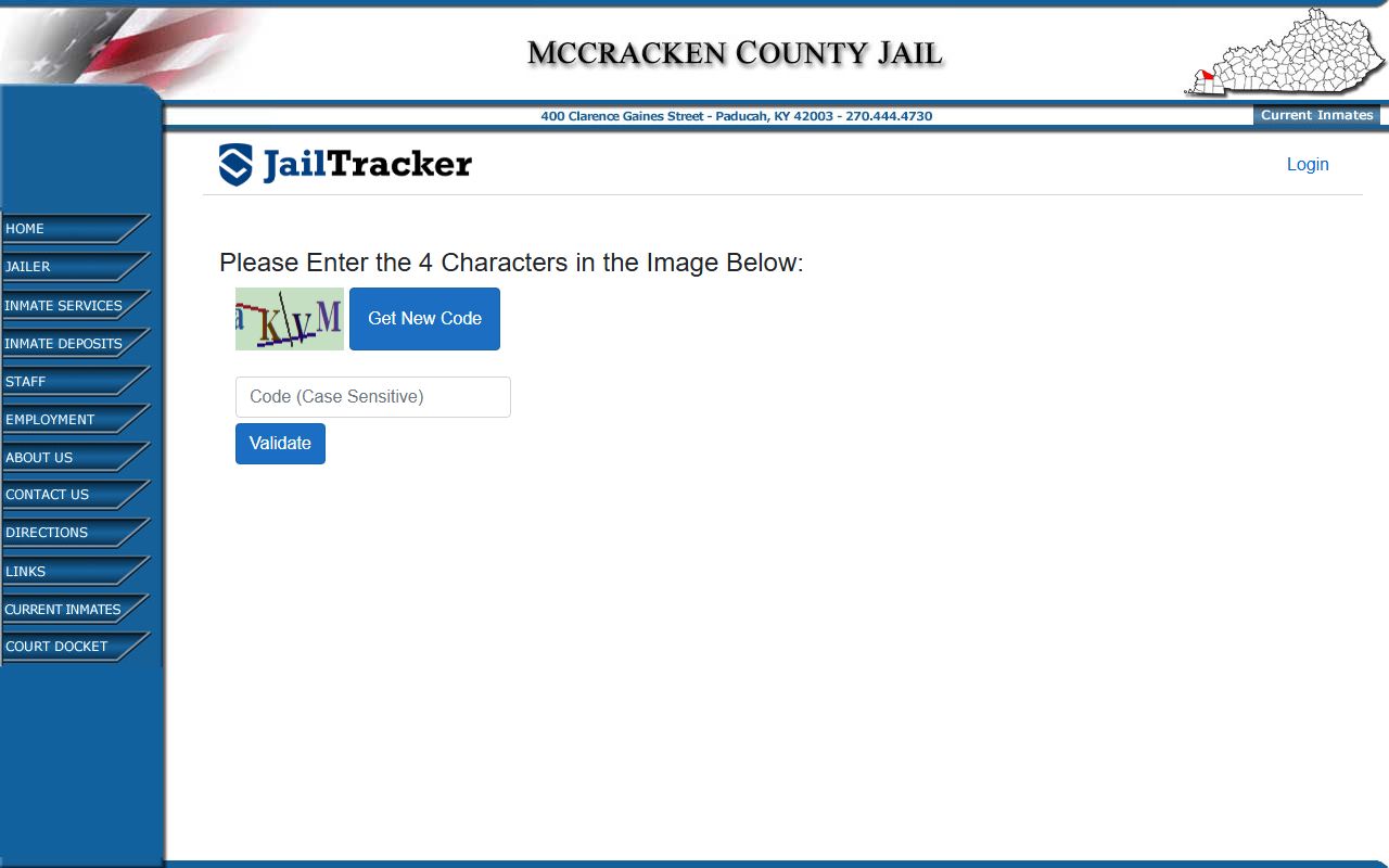 McCracken County Jail inmate list page showing current roster and search options