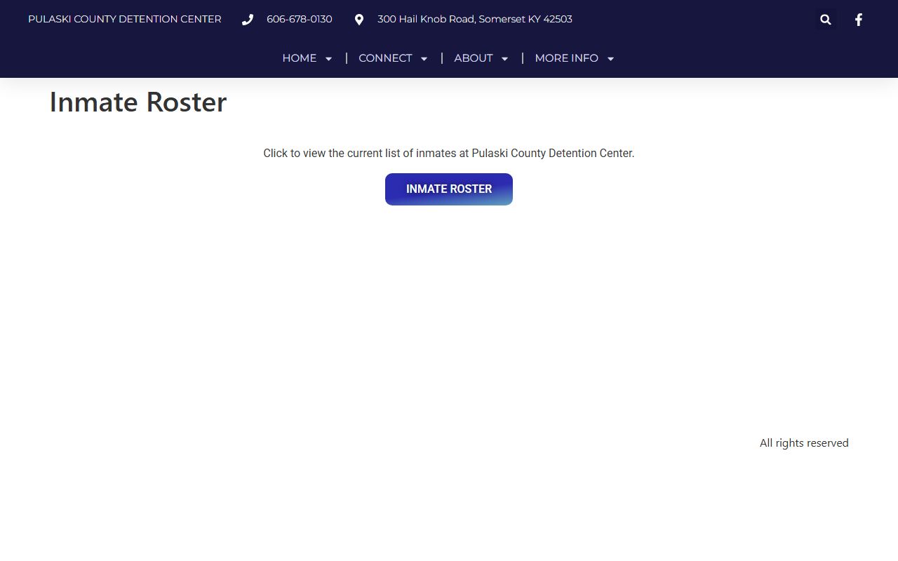 Pulaski County Jail inmate roster page showing current bookings
