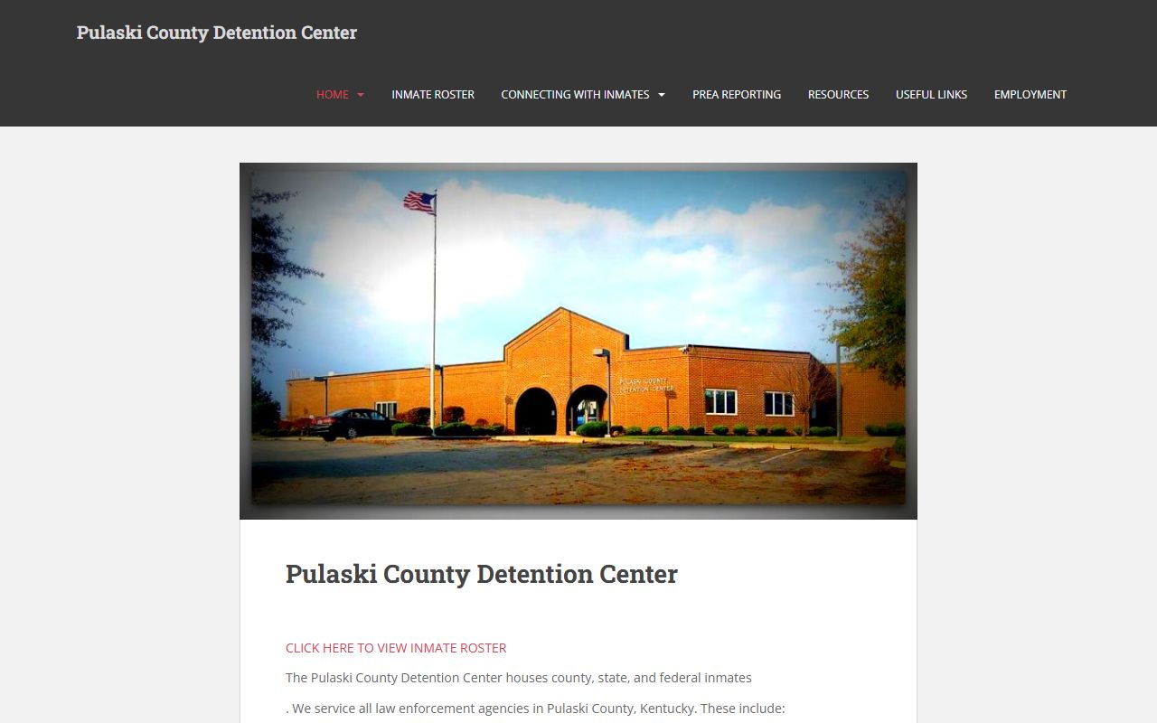 Pulaski County Jail website homepage showing inmate roster access
